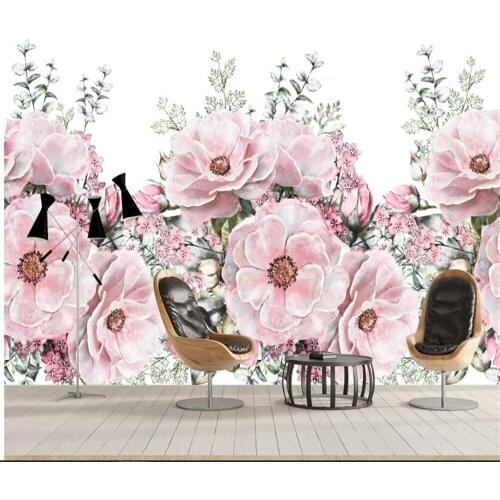 Beibehang Large custom hand-painted watercolor pink roses floral TV living room background home decoration