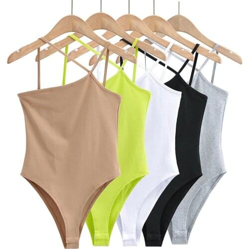 Summer Bodysuit Women Solid Black White Neon Green Khaki Grey Top Mujer Bodycon Bodysuits