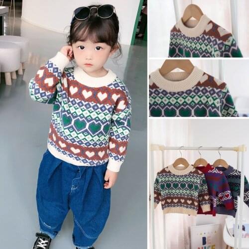 Baby Knitted Sweater Clothes 2021 Autumn Winter New Childrens Sweater Boys Girls Jacquin Tops Love Pattern Pullover outwear