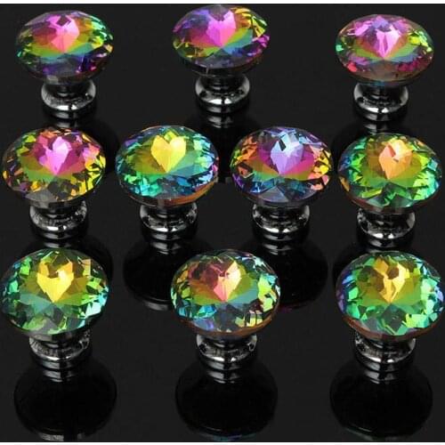 Hot 1/4 Pcs/set 30mm Diamond Shape Color Crystal Glass Knobs Cupboard Drawer Pull Cabinet Door Wardrobe Handles Hardware