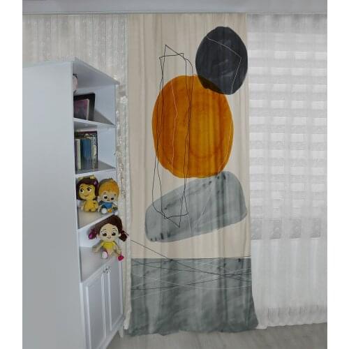 Gri çocuk odası perdesi şekiller eğitici çocuk perdesi