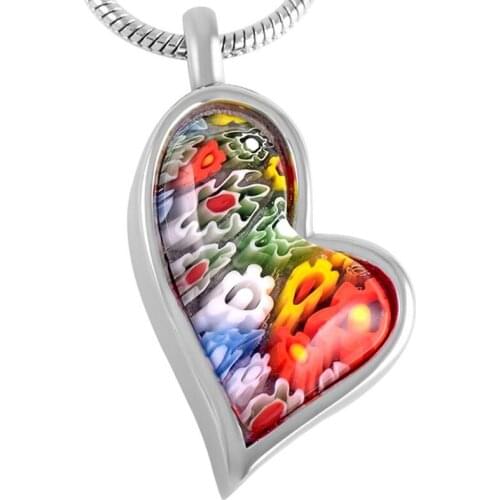 JJ8548 Teardrop Heart Murano Glass Cremation Jewelry Hold Loved Ones Ashes -Engravable Keepsake Urn Necklace For Memorial Ashes