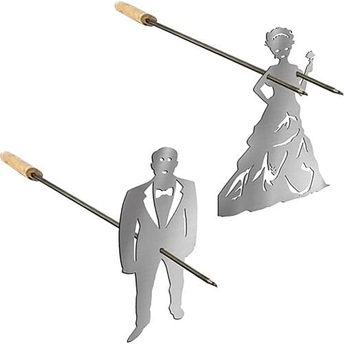 Creative Roster Sausage Stand Outdoor Hotdog Roaster Grill BBQ Bride And Groom Shape Stainless Steel Roaster Rack Stand