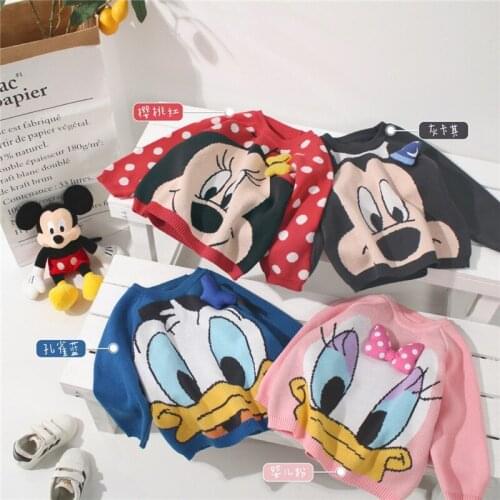 Boys Girls Mickey Minnie Donald Duck Daisy Sweater Spring Autumn Long Sleeve Cartoon Pullover Sweatshirt Disney Children Tops