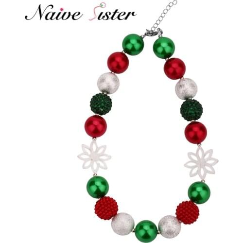 Fashion Choker Beads Necklace Christmas Gift X-mas Chunky Chocker Necklaces For Girls Kids Child Bubblegum Toddler Jewelry Cute