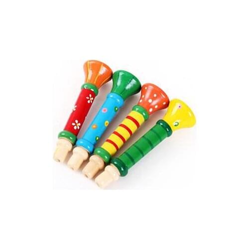 Colorful Toy Musical Instruments Wooden Trumpet Buglet Hooter Bugle Educational Toys For Kids Children Random Color