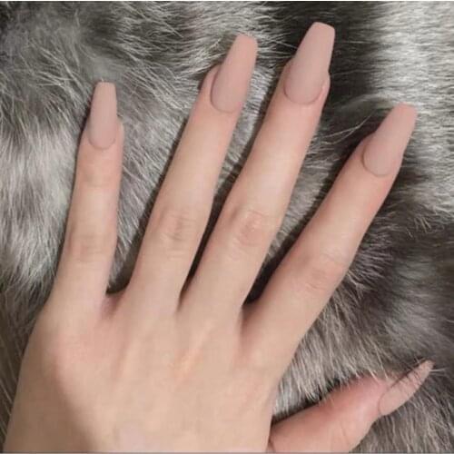 24pcs/box Khaki Pure Color Frosted Ballet Fake Nail Wearable Detachable Nail Tips square Long Healthy fake Fingernails for Girl