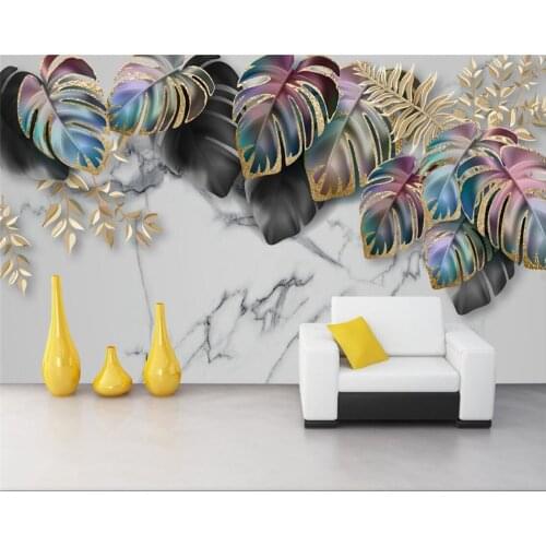 Customized 3D Wallpaper Mural Modern Nordic Style Tropical Plant Marble TV Background Wall 3d Wallpaper Home Decoration painting