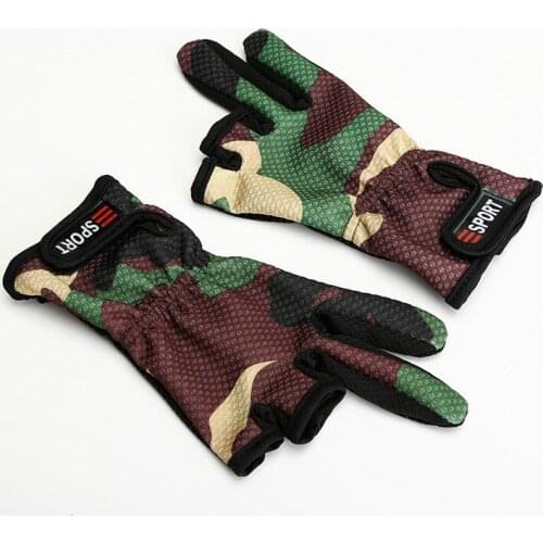 Men Fishing Gloves 3 Cut Finger Slit Outdoor Sports Anti Slip Breathable Camouflage Fishing Protective Gloves