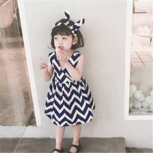 2-7T Summer Backless Girls Dress Toddler Kid Baby Clothes V Neck Sleeveless Striped Dress Elegant Cute Sweet Fashion Streetwear