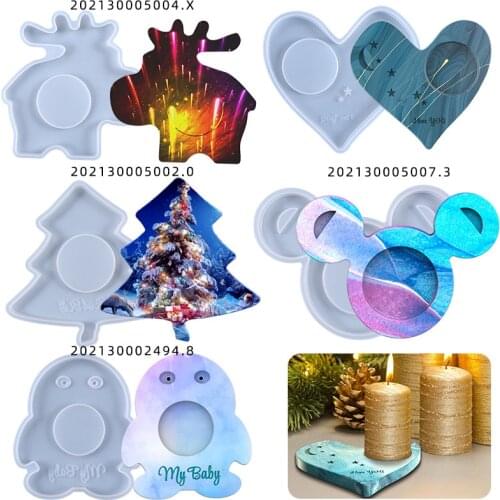 DIY Crystal Epoxy Resin Mold Heart Shape Coaster Silicone Mold Cup Tray Candlestick Handmade Craft Christmas Tree Decoration