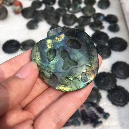 Hand carved pumpkin statues for decoration natural labradorite crystal mineral stones