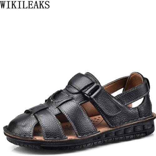 Mens Sandals Genuine Leather Beach Sandals Women 2021 Man Sandals Summer Brown Beach Shoes Man Slip on Shoes Men Summer zapatos