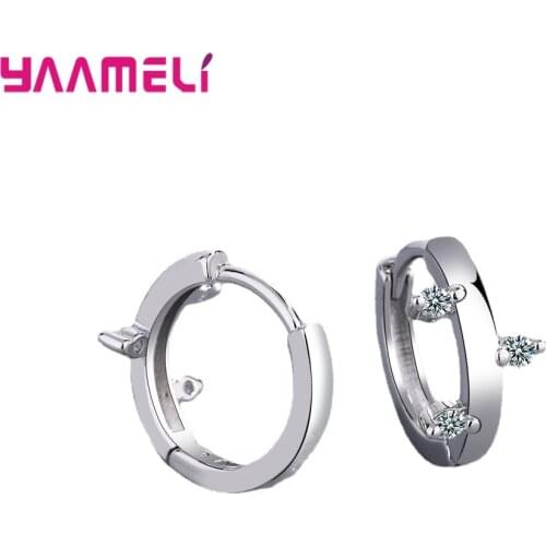 Brilliant Bright 925 Sterling Silver Hoop Earrings Shiny Round Cubic Zircon Fashion Jewelry for Women Girls Party Accessories