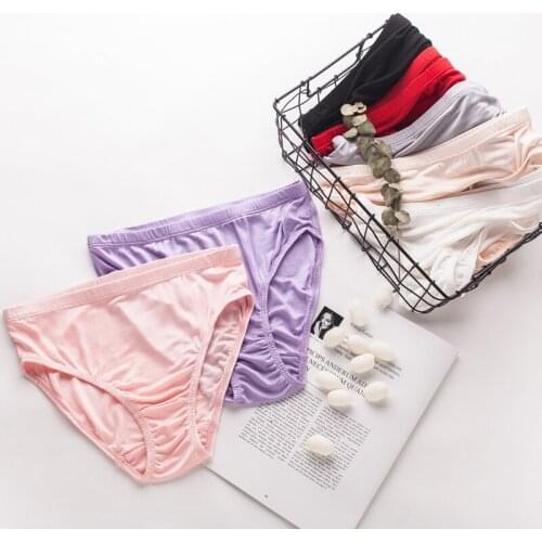 GUIYI 3piece/lot 100% Natural Silk Edge Breathable Comfortable Thin Low Waist Solid Womens Triangle Underpants Health Lingerie
