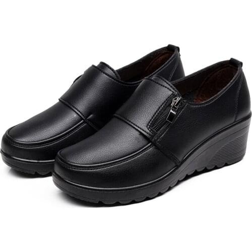 Spring Autumn Womens fashion Pumps shoes woman genuine leather wedge single casual shoes high heels shoes