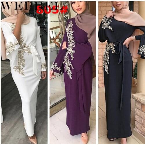 WEPBEL Women Muslim Abaya Dress Fashion Floral Lace Casual Full Sleeve New Islamic Ladies Long Maxi Dresses