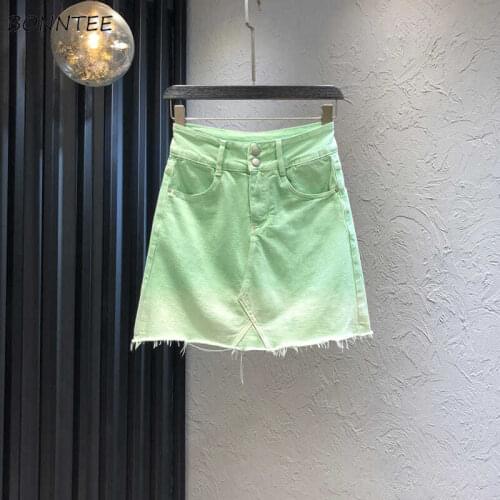 Skirts Women Mini Gradient Leisure Clothing Design Elegant Pockets Slim Denim Tender Streetwear All-match Summer Female Vintage