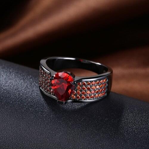 Retro jewelry Black Gun Plated Water Drop Red Cubic Zirconia Ring Party Gift Wedding Anniversary womens Ring AR2104
