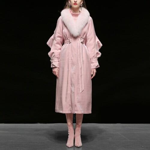 Winter Long Shiny Fluffy Thick Warm White Duck Down Coat Female Pearls Beading With Fur Design Warm Coats Windproof Parkas F2623