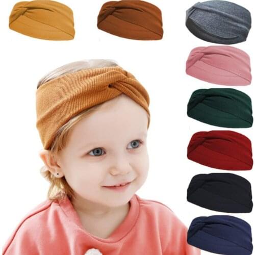 1PCS Baby Cotton Headband Solid Color Wide Soft Turban Twist Knitted Hairband Hair Accessories Twisted Knotted Headdress