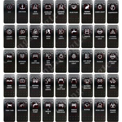 10 pcs/lot, Dual Red Backlit Car Boat Marine Rocker Switch Covers for Carling ARB Narva Style Rocker Switches, CAPS ONLY