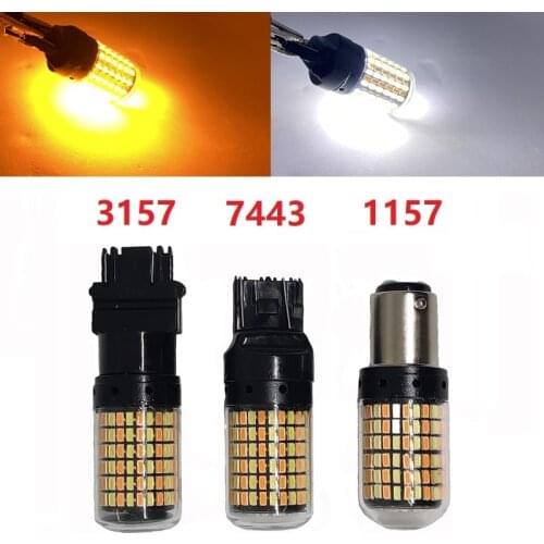 2pcs Dual Color P21/5w 1157 BAY15D 3014 168 SMD 3157 7443 W21W Switchback Led Bulbs DayLight Turn Signal Light White Amber