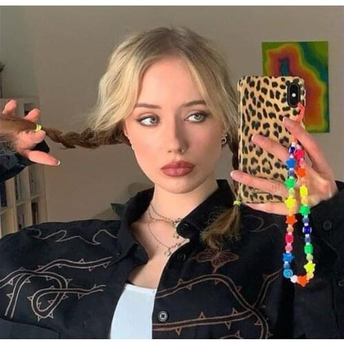 2021 Ins Colorful Acrylic Bead Smile Mobile Phone Chain CellPhone Strap Anti-Lost Lanyard For Women Summer Chain Jewelry