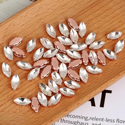 5x10/6x12/7x15mm Horse Eye Sew On Glass Stone With Rose Gold Claw Flat back No Scratch Sewing Crystal Rhinestone For Dresses