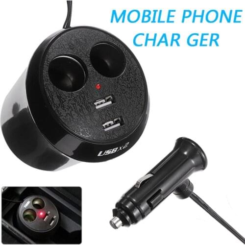 Car Cup Electronic Lighter Socket Adapter Dual USB Ports 2 Way Sockets Splitter Charger Mobile Phone Fast Charger Adapters