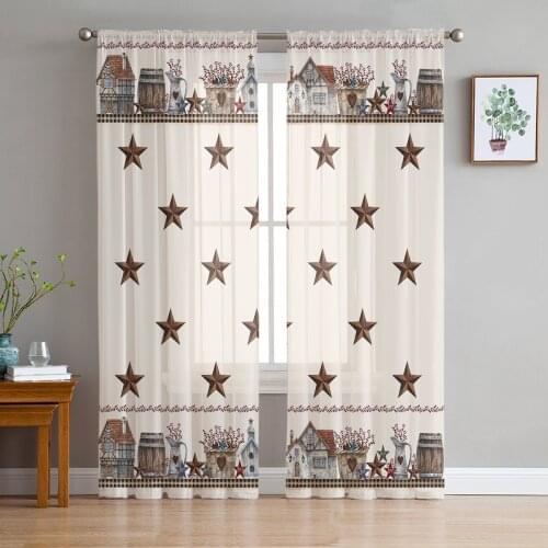 American Country Country Star Farm Tulle Curtains for Living Room Sheer Curtains for Bedroom Kitchen Window Curtain