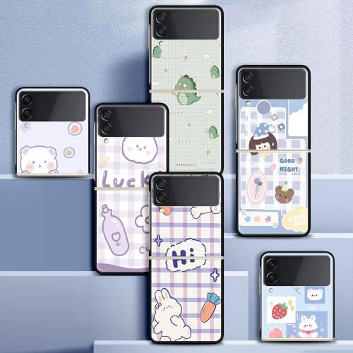 Case For Samsung Galaxy Z Flip 3 5G Funda ZFlip3 Luxury Black PC Hard Shockproof Back Phone Coque Shell Cute Cartoon Rabbit