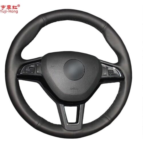 Yuji-Hong Artificial Leather Car Steering Wheel Covers Case for SKODA Octavia 2017 Hand-stitched Cover