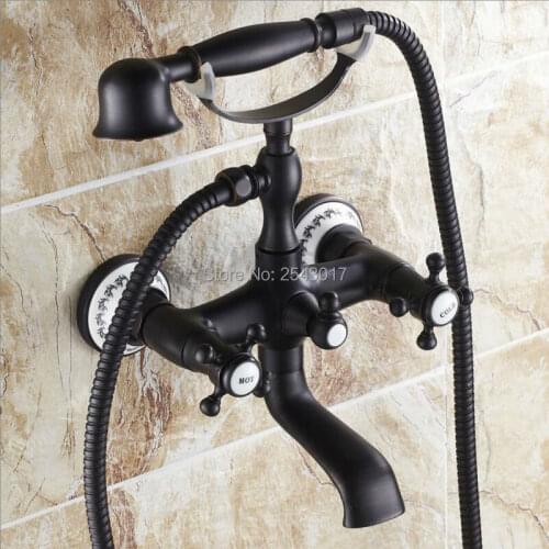 Black Bronze Shower Set with Swivel Spout Bathroom Telephone Shape Shower High Quality Euro Bathtub Shower Mixer Crane ZR042