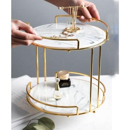Goddess Luxuly Marble Double Layer Cosmetic Storage Rack Desktop Jewelry Perfume Box Plate Party Cake Dessert Display Stand