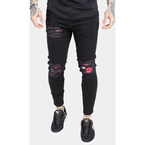 SikSilk Oil Patched Rose Jeans for Men