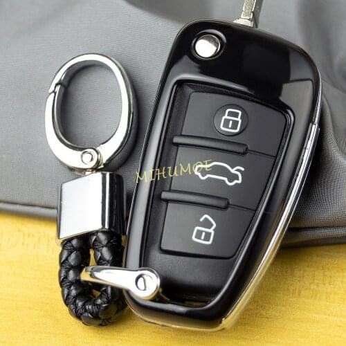 Flip Car Key Chain Fob Case Cover Ring For Audi Q3 Q7 A1 A3 S3 TT Black