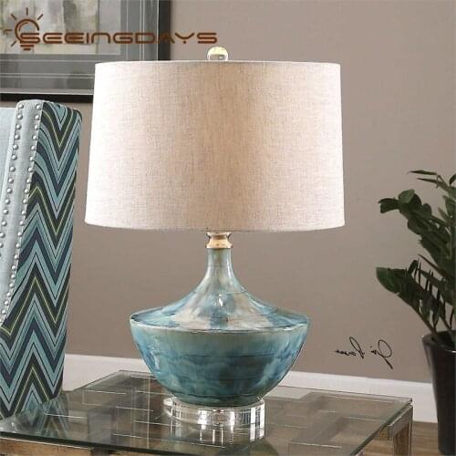 American Ceramic Table Lamp Modern New Chinese Style Simple European Retro Model Room Living Room Bedroom Bedside Table Lamp E27