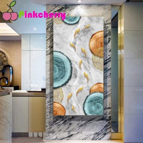 Golden fish 5d Diy diamond painting stitch modern Wall artwork,mosaic 5d abstract Annual ring diamond embroidery nordic k1192
