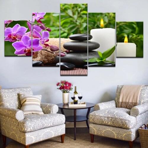 Canvas Pictures Modular Living Room Decor Framework 5 Pieces Stones Bamboo Orchid Flowers Paintings Wall Art HD Prints Posters