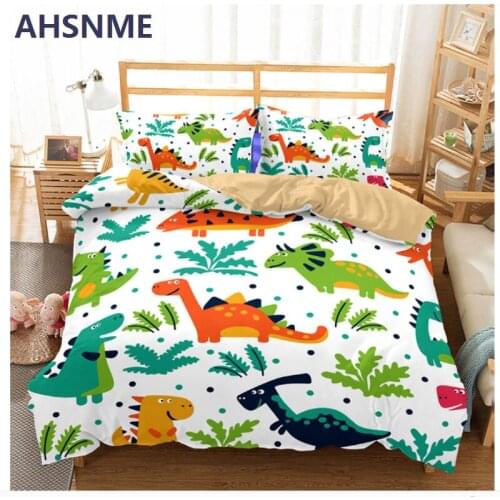 AHSNME Cartoon dinosaur bedding set T-Rex pattern Quilt Cover boys favorite home textiles Multi-country size for AU/US/EU/RU