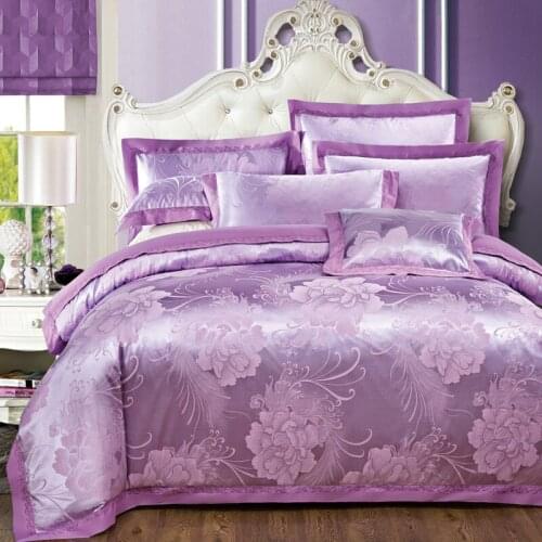 100% New Luxury 4pcs Bedding Set Jixiang Purple Cotton Satin Jacquard Duvet Cover Set Available In Queen Size And King Size