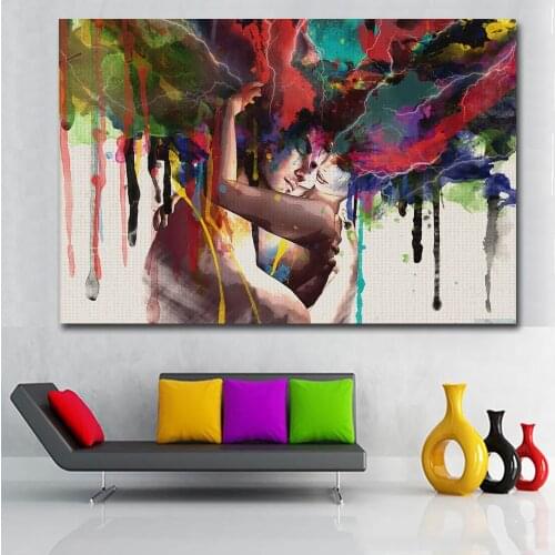 Love Wedding Decor Wall Art Canvas Prints Hugging Couple Portrait Abstract Lover Canvas Painting Wall Decorations Living Room