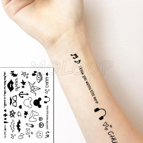 Cartoon Bat Smiley Anchor Paper Crane Symbol Tattoos Stickers Women Body Waist Arm Art Tattoos Temporary Girls Kid Tatoos Chains