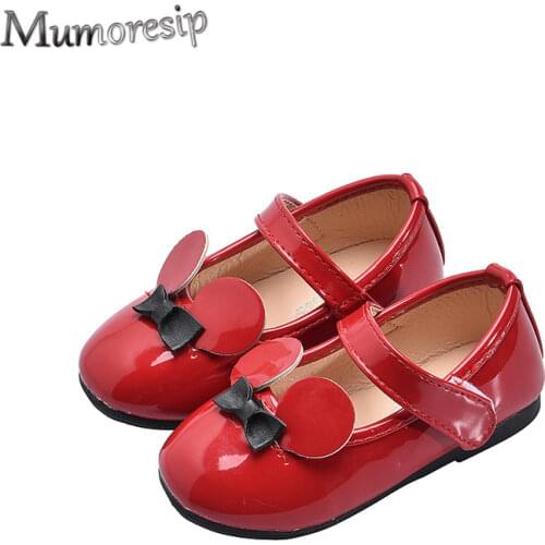 Mumoresip 2021 Spring Autumn Kids Leather Shoes For Girls Childrens Casual Sneakers Cute Sweet With Bow-knot Mary Janes Cartoon