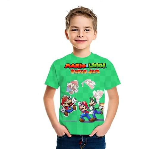 Summer New Cotton Short Sleeve Boys And Girls' 2021 Summer Relaxed Foreign Style Half Sleeve Top Mario 3D Anime T-Shirt
