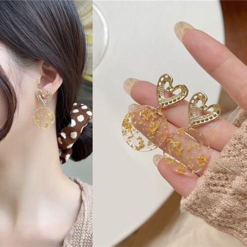 New Arrival Cute Round Spot Acrylic Metal Heart Pendant Earrings 2021 Trend Korean Romantic Drop Earrings for Women Girls Teens