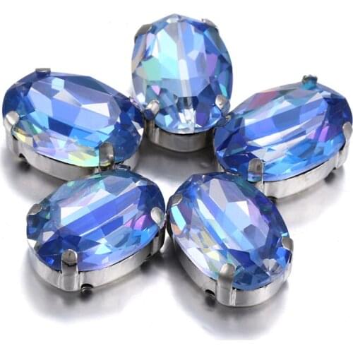 Yi Chuan Shining Laser Series Oval K9 Glass Rhinestones Vogue Glass Strass Crystal With Copper Claws ForCraft Sew On Clothing