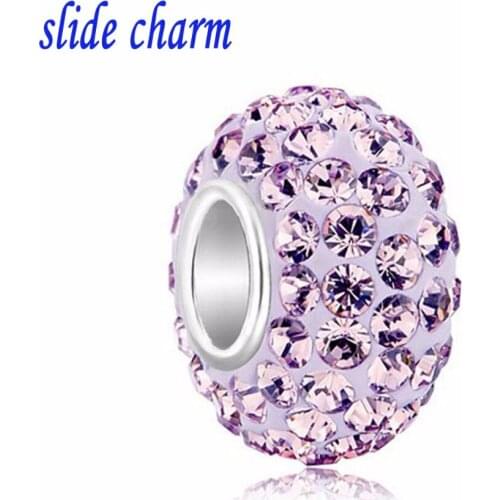 Slide charm Free shipping Valentines Day pale purple clay amulet charm beads fit Pandora bracelet