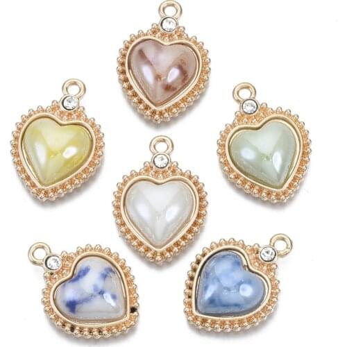 20pcs Brass Porcelain Heart Pendants for jewelry making DIY Crafts Decor Accessories 23x16x5mm, Hole: 1.8mm